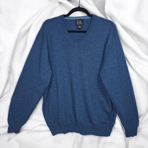 Jos A Bank Signature Collection V Neck Sweater Men‎ XL Blue Merino Wool Preppy